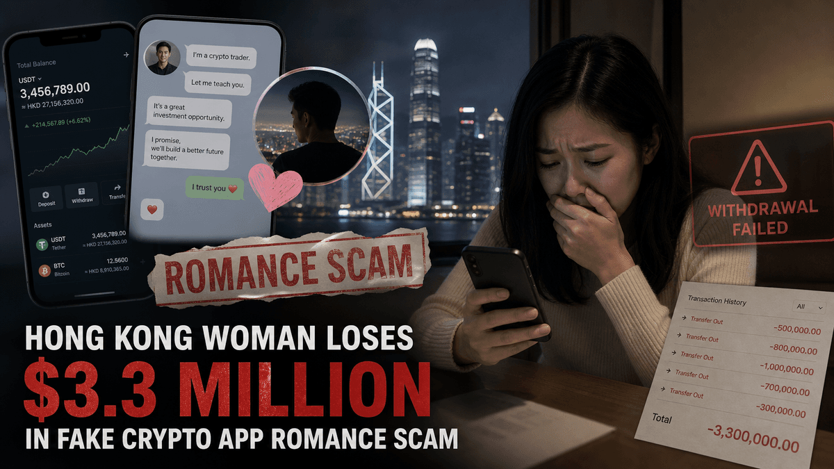 Hong Kong Woman Loses $3.3 Million in Fake Crypto App Romance Scam
